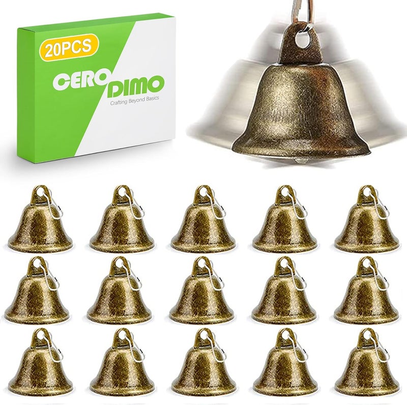 CeroDimo 20 PCS Small Brass Jingle Bells with Spring Clips for Crafts, Vintage Bronze Mini Bells with Spring Hooks, Tiny Bells for Dog Collars, Christmas Tree, Wedding, DIY Decoration - Image 1
